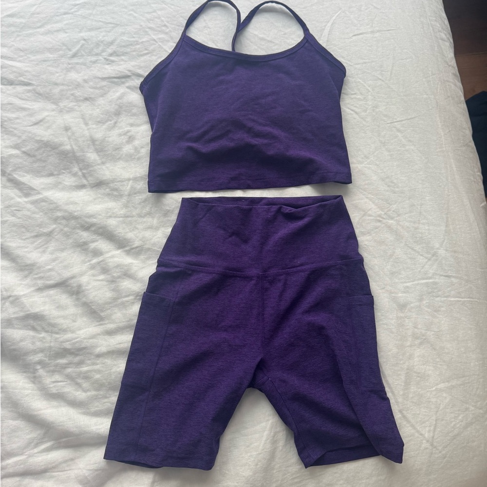 Purple Beyond Yoga Crop Top and Shorts Set
